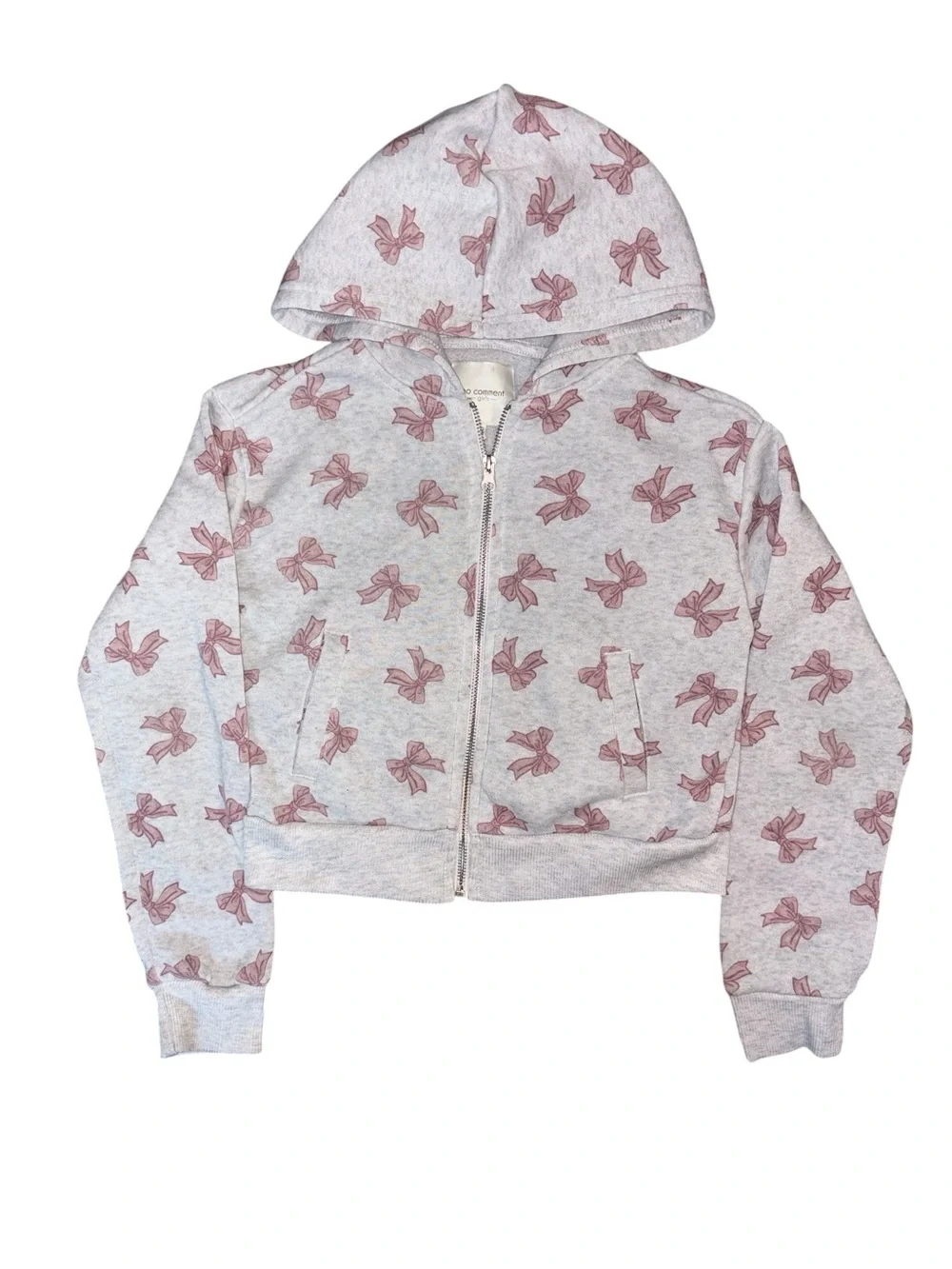 No Comment Girls Gray Hoodie & Jogger Set with Pink Bow Print
